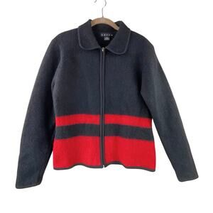 Vintage 100% Boiled Wool Jacket Size S Black Red Zip
